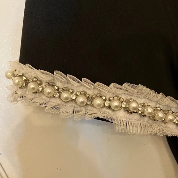 Betsey Johnson Elegant Black Midi Dress with Silver Accents pearl, rhinestone . - Picture 4 of 15